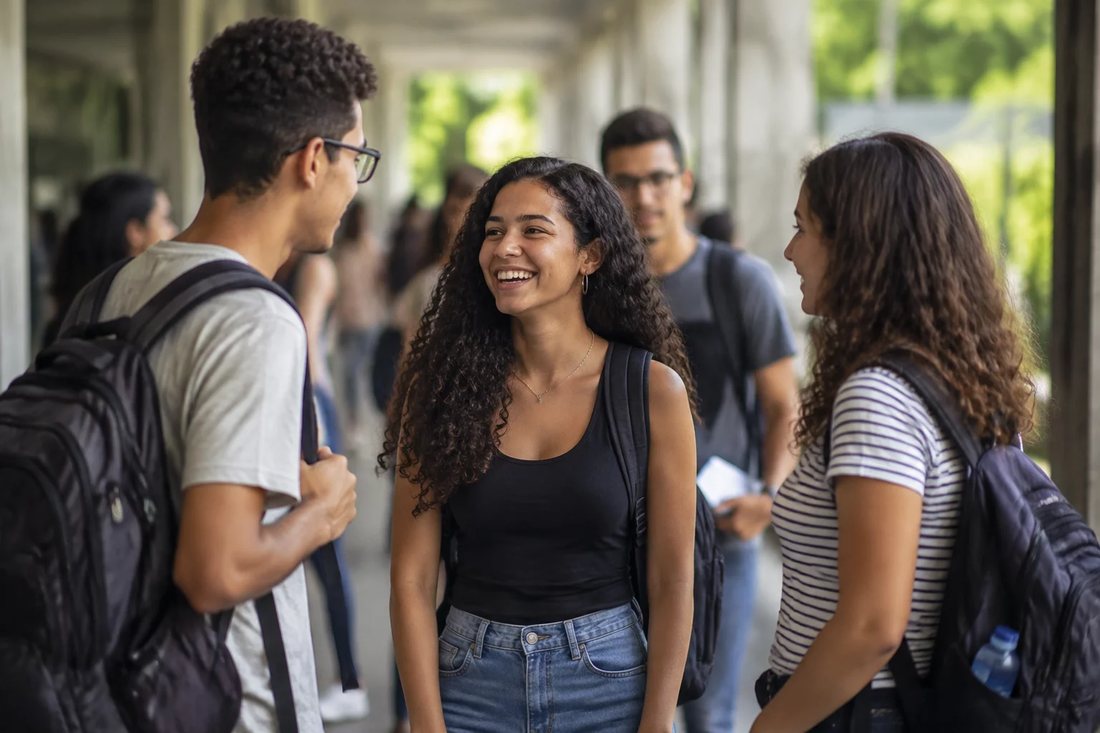 Grupo pequeno lendo folhas impressas de argumentos em volta de uma mesa